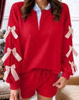 Stripe Collar Bow Tie Top and Shorts Set