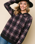 e Luna Plaid Mixed Hoodie Sweatshirt