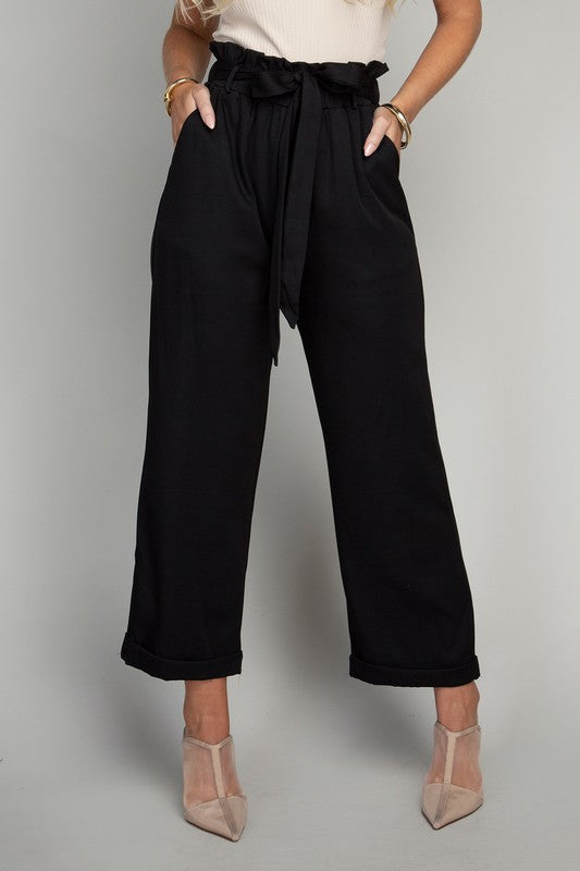 Tie Belt Straight Leg Pants - Online Only