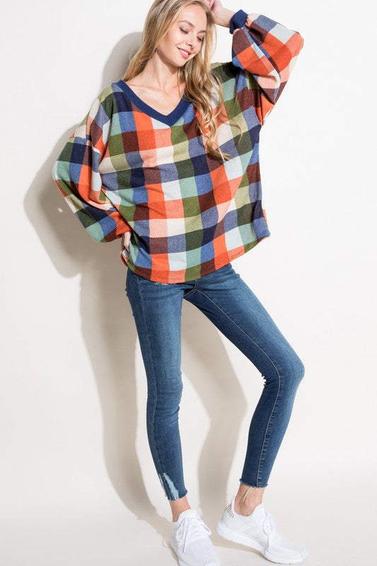 e Luna PLUS Multi Plaid Boxy Top