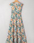 Floral Buttoned V-Neck Tie Waist Maxi Dress