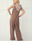 Celeste Full Size Ribbed Leopard Tied Shoulder Overalls