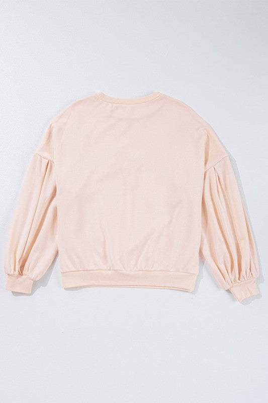 Bow Embroidered Lantern Sleeve Sweatshirt