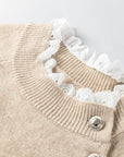 Lace Trim Buttoned Raglan Sleeve Sweater Dress