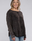 Zenana Plus Washed Baby Waffle Oversized Long Sleeve Top