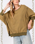 SAGE + FIG Mineral Wash Side Slit Oversized Sweatshirt