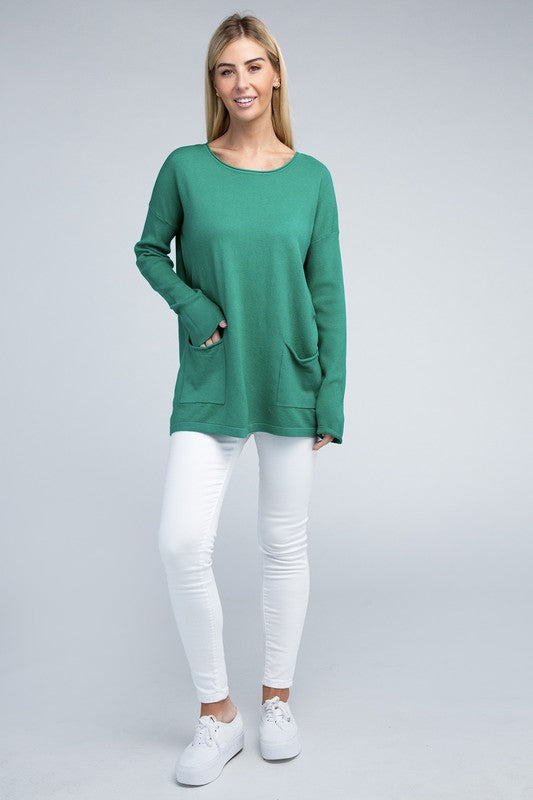 Zenana Viscose Front Pockets Sweater