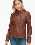 Snobbish PU Leather Biker Jacket with Side Zip Pockets