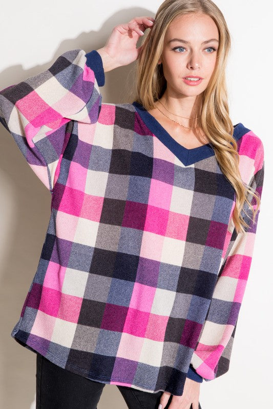 e Luna PLUS Multi Plaid Boxy Top