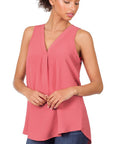 Zenana Woven Airflow V-Neck Sleeveless Top - Online Only