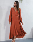 Women's V Neck Long Sleeve Maxi Dress