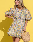 And The Why Full Size Floral Surplice Puff Sleeve Dress