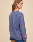 Annie Wear Embroidered Long Sleeve French Terry Top