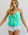 Davi & Dani V Neck Sleeveless Ruffle Top - Online Only