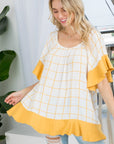 e Luna PLUS Plaid Mix Ruffle Peasant Top