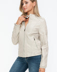 Snobbish PU Leather Biker Jacket with Side Zip Pockets