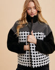 Annie Wear Plaid Zip Up Drop Shoulder Sherpa Jacket