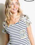 e Luna PLUS Striped Floral Print Pocket Top