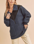 Aemi+Co Two Tone Half Zip Fleece Sweatshirt