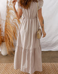 Stripe Flutter Sleeve Buttoned V-Neck Maxi Dress