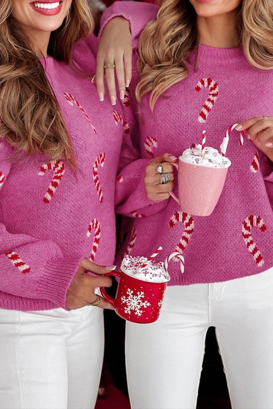 Christmas Candy Cane Drop Shoulder Sweater