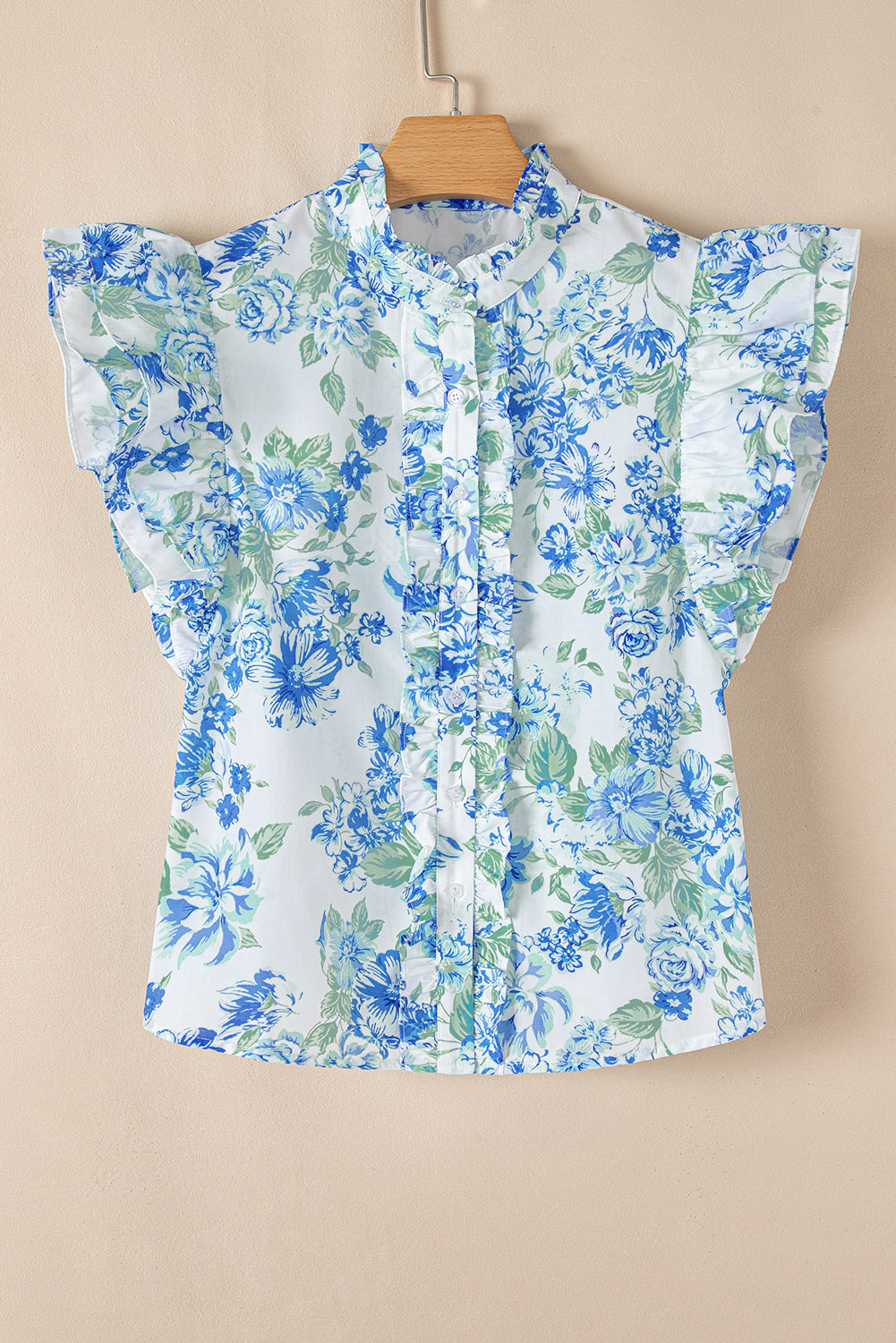 Floral Ruffle Sleeve Frilled Button-Up Shirt