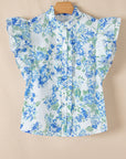 Floral Ruffle Sleeve Frilled Button-Up Shirt