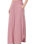 Zenana Smocked Waist Maxi Skirt With Pockets - Online Only