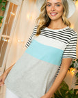 e Luna Striped Solid Color Blocked Top