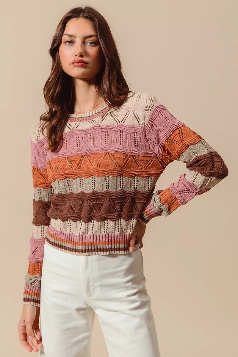 SO ME Multi Color Wavy Stripe Sweater Top