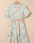Floral Shirred High Waist Puff Sleeve Dress