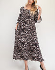 Celeste Full Size Leopard Round Neck Flounce Sleeve Dress