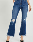 RISEN High Rise Distressed Crop Flare Jeans