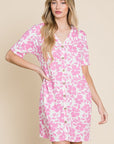 BOMBOM Floral Button Down Mini Dress