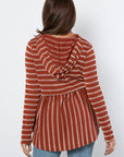 Be Stage Full Size Drawstring Striped Babydoll Hoodie