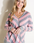 e Luna Hacci Slub Stripe V-Neck Top