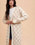 Annie Wear Checkered & Striped Open Front Long Sleeve Cardigan