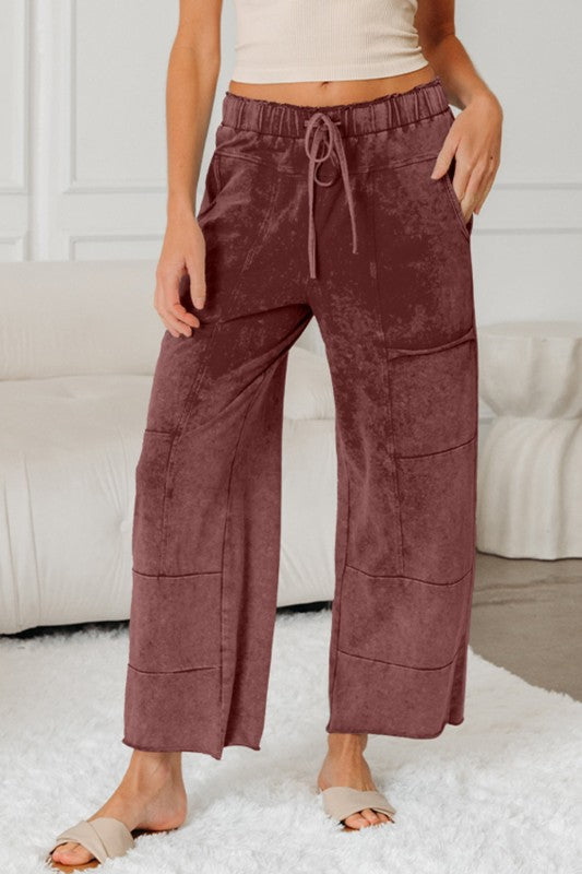 Mineral Wash High Waist Raw Hem Pants