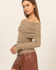 HYFVE Fuzzy Off shoulder Textured Knit Top