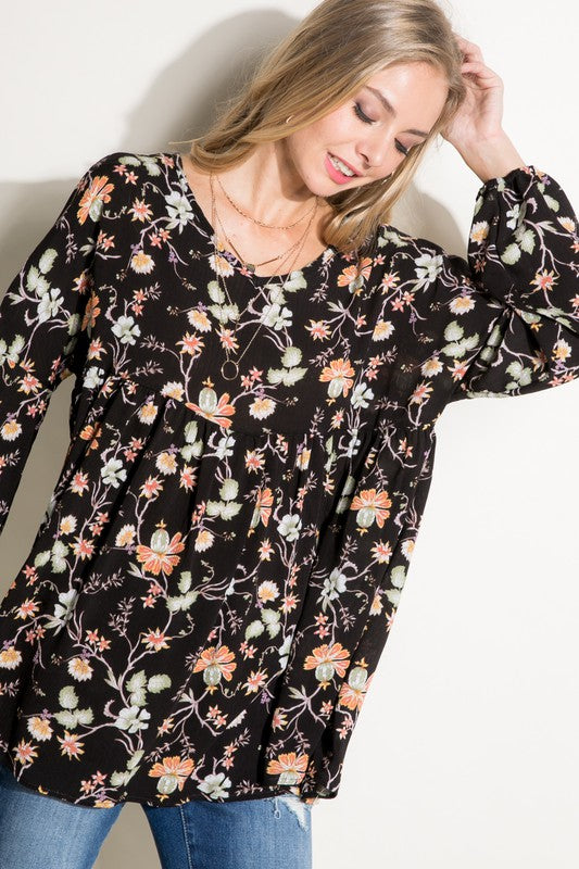 e Luna Floral Woven Baby Doll Top