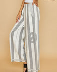 Umgee Peace Sign Patch Striped Wide Leg Pants