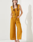 Jade By Jane Sleeveless Square Neck Button Down Ankle Jumpsuit