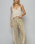 POL Lace Trim Drawstring Checkered Wide Leg Pants