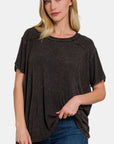 Zenana Washed Ribbed Short Sleeve Top