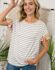 e Luna PLUS Striped Jersey Floral Mixed Top