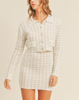 MABLE Houndstooth Cropped Knit Cardigan and Mini Skirt Set