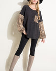 e Luna Animal Mixed Volume Sleeve Top