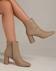 Beast Fashion PU Leather Block Heel Boots with Side Zippers