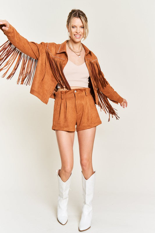 Jade By Jane Faux Suede Studded Fringe Jacket PLUS