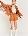 Jade By Jane Faux Suede Studded Fringe Jacket PLUS